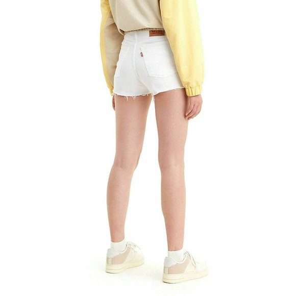 Levi's Women's Salt White Mid Length Denim Jean High Rise Shorts Size W32/14 - Picture 3 of 12